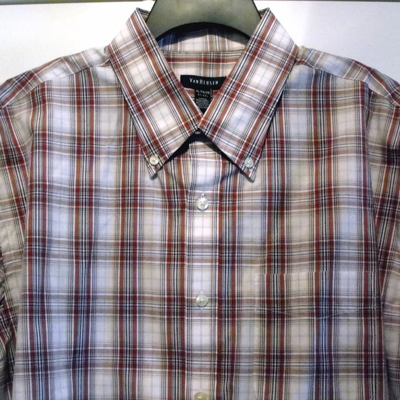 Van Heusen Men's Red Plaid Casual Button Down Shirt - Picture 3 of 5